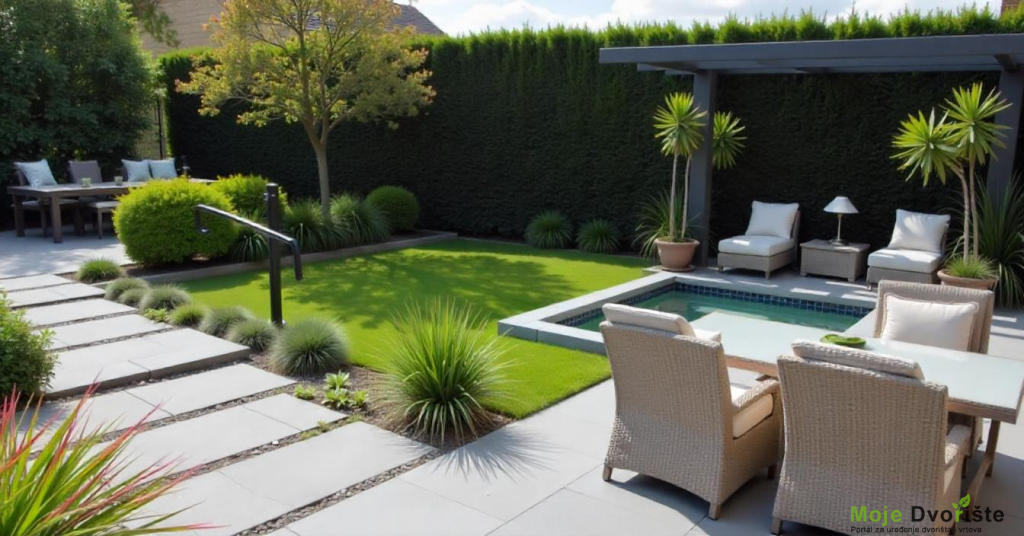 freepik__a-modern-garden-with-a-rectangular-pond-a-green-la__33541 | Moje Dvorište Moderni vrt | Moje Dvorište